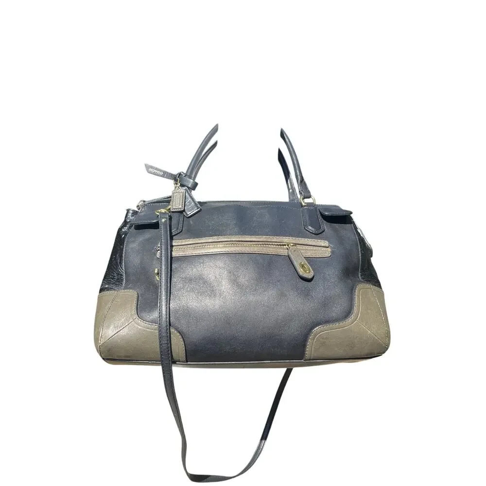 COACH Poppy Colorblock Black Green Leather Purse Satchel Crossbody Handbag